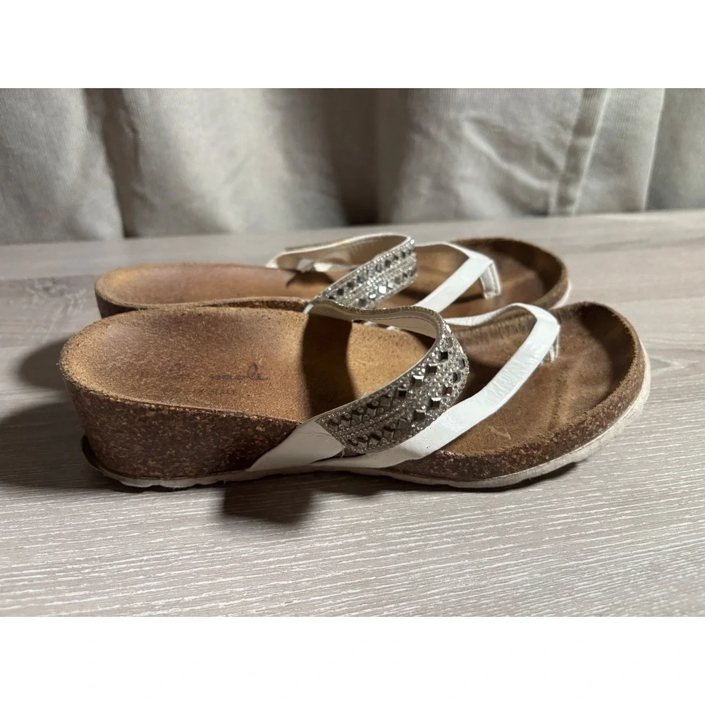 La Strada Womens 8 Rhinestone Cork Wedge Thong Sandals Made in Italy Resortwear